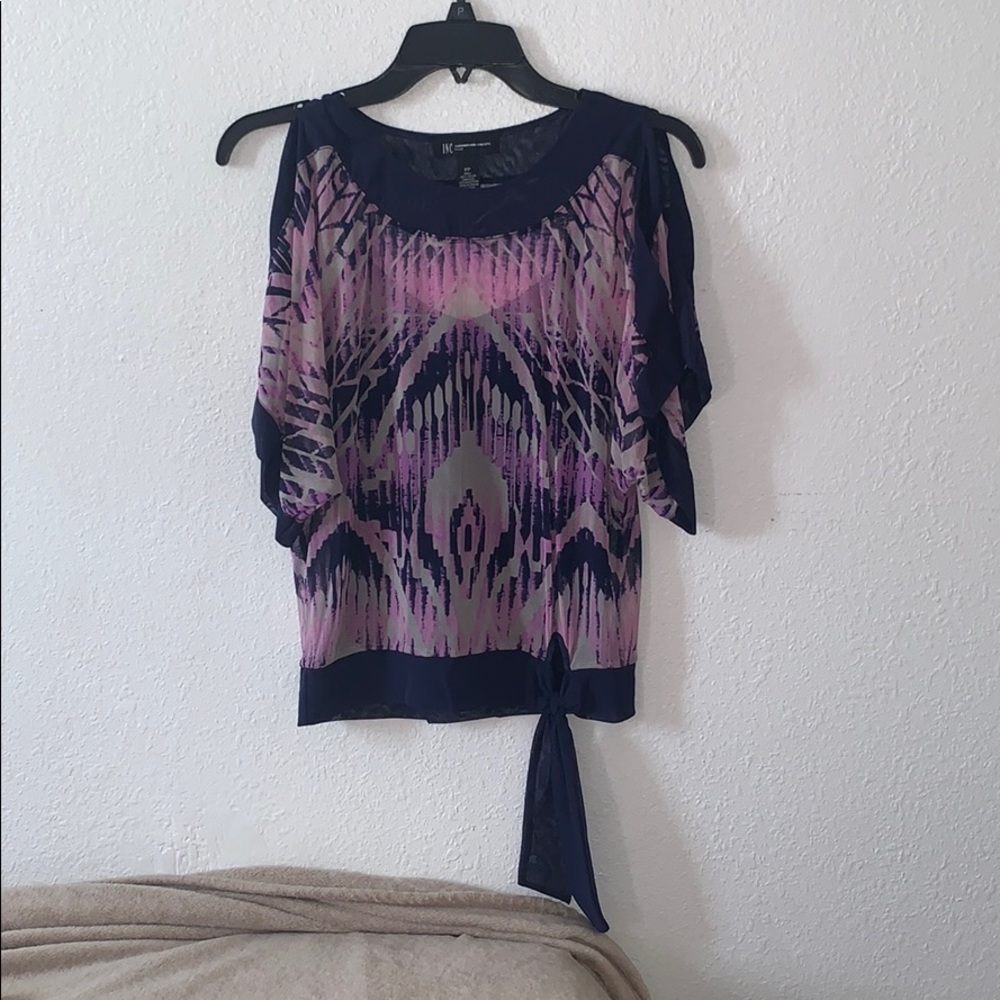 Navy open shoulder blouse